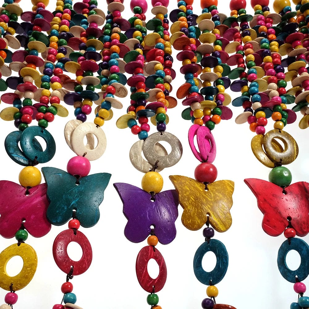 Multi OEM Wholesale Multi Color Coconut Shell Knit Handmade Ethnic Pendant  Bohemian Wood Beaded Butterfly Necklace for Women Jewelry