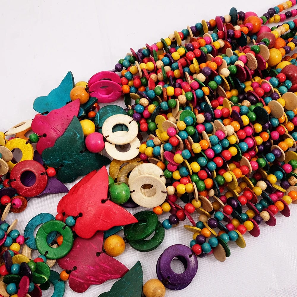 Multi OEM Wholesale Multi Color Coconut Shell Knit Handmade Ethnic Pendant  Bohemian Wood Beaded Butterfly Necklace for Women Jewelry