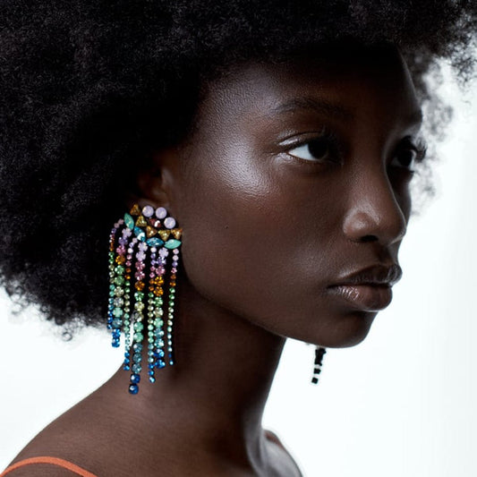 Multi SHIHAN 2023 New Earring Fashion Jewelry Trendy Rhinestone Tassel Bridal Vintage Tassel Earrings Colorful Crystal Drop Earrings