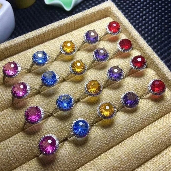 Multi Wholesale high quality natural 925 silver inlays fireworks corundum ring