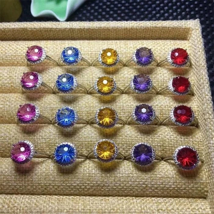 Multi Wholesale high quality natural 925 silver inlays fireworks corundum ring