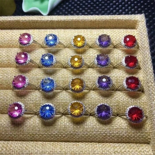 Multi Wholesale high quality natural 925 silver inlays fireworks corundum ring