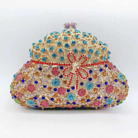Multicolor Rhinestone Women Evening Clutch Pearl Purse Bridal Sparkly Diamond Bag Crystal Wedding Prom Handbags