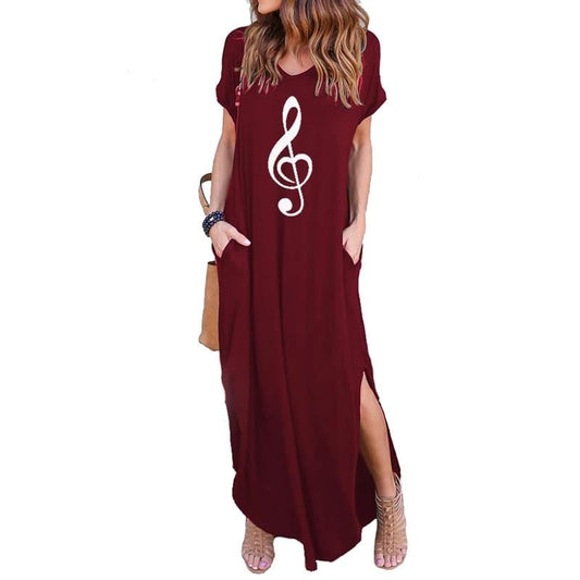music Print women maxi dress fashion clothes american dresses Plus Size long vestidos sexy 2022 summer casual dress
