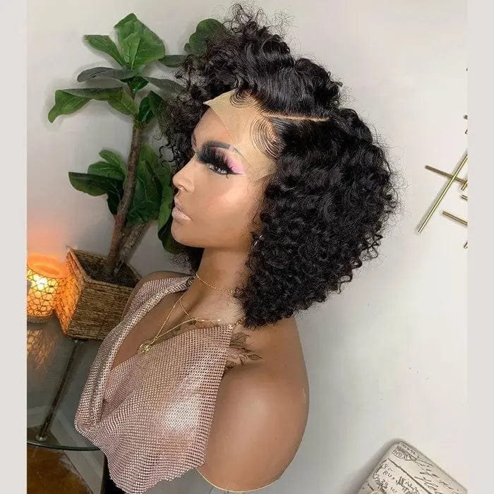 Natural Black Color Deep Curly Wig Pre Plucked Cuticle Aligned Brazilian Virgin Human Hair Lace Front Wigs