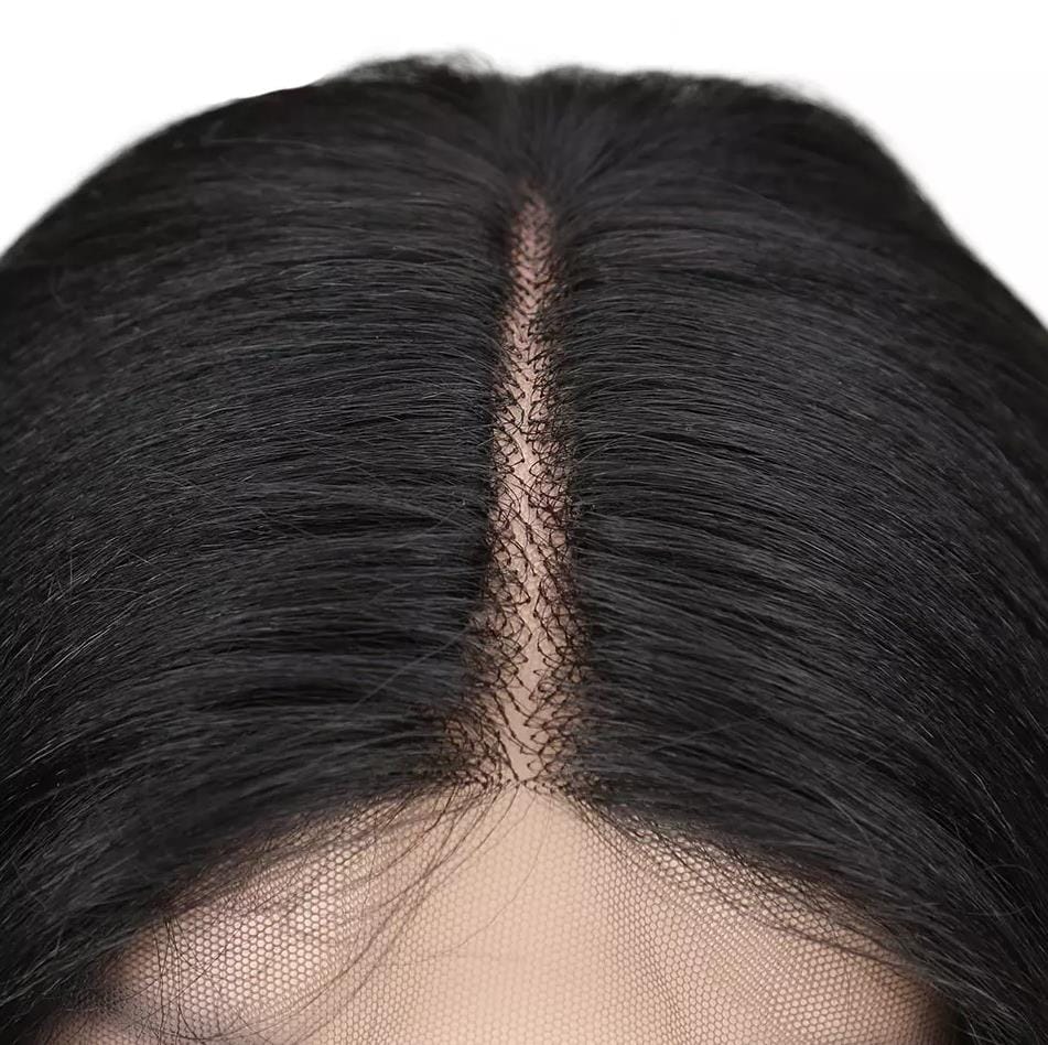 Natural black sleek lace frontal wig wholesale heat resistant blond straight HD lace part frontal Synthetic Hair Wig for women