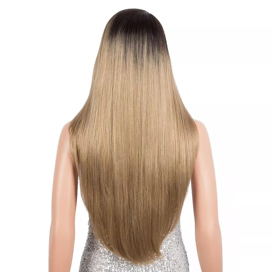 Natural black sleek lace frontal wig wholesale heat resistant blond straight HD lace part frontal Synthetic Hair Wig for women