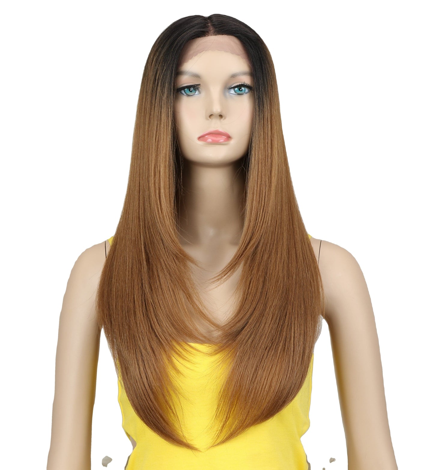 Natural black sleek lace frontal wig wholesale heat resistant blond straight HD lace part frontal Synthetic Hair Wig for women