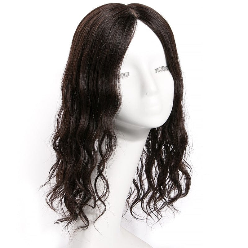 Natural Black Woman New Silk Base with Clips Human Hair Topper Wholesale PVC Bag High Quality Curly Chinese Straight 1 PCS