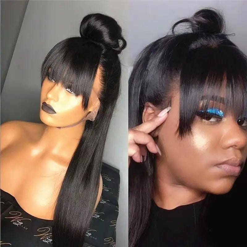 Natural Color Long Straight Wigs Cuticle Aligned Virgin Human Hair Lace Front Wigs With Bangs