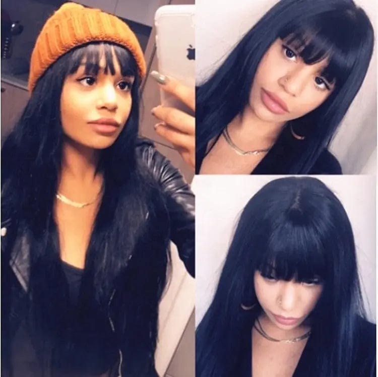 Natural Color Long Straight Wigs Cuticle Aligned Virgin Human Hair Lace Front Wigs With Bangs