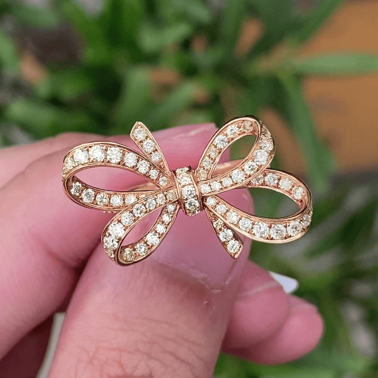 natural diamonds jewelry gold jewelry 18k real classical bowknot delicate diamond stone ring