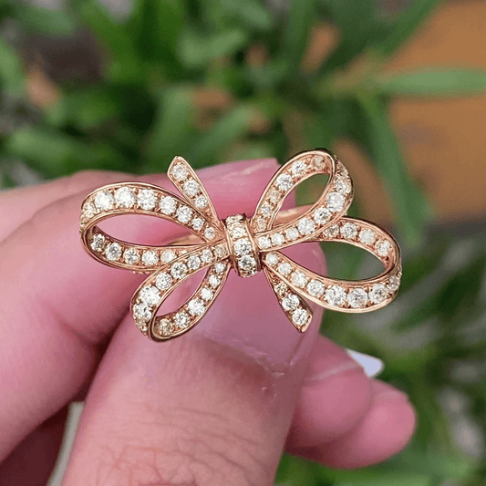 natural diamonds jewelry gold jewelry 18k real classical bowknot delicate diamond stone ring