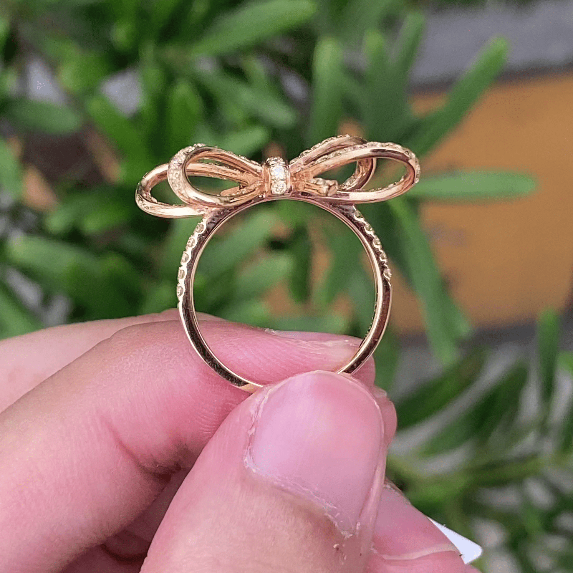natural diamonds jewelry gold jewelry 18k real classical bowknot delicate diamond stone ring