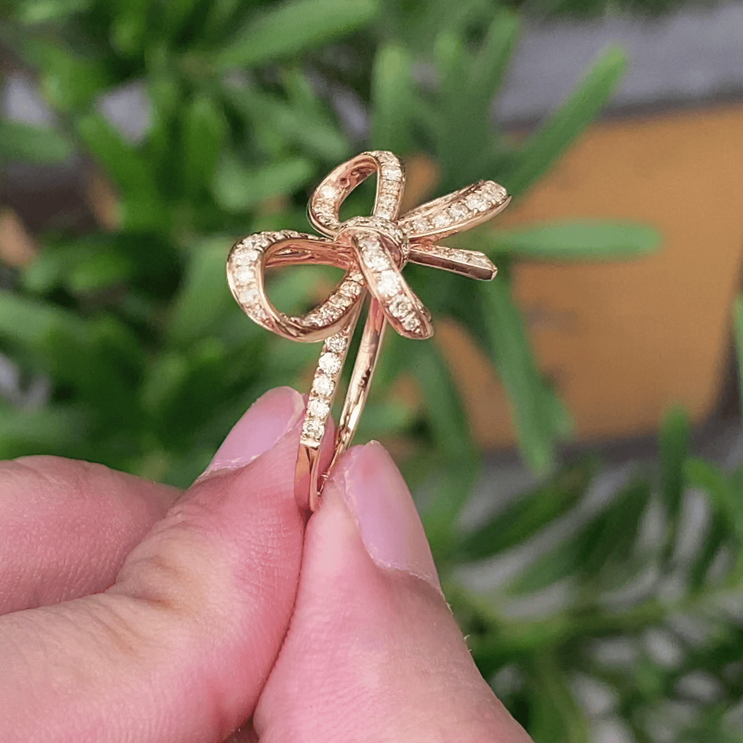 natural diamonds jewelry gold jewelry 18k real classical bowknot delicate diamond stone ring