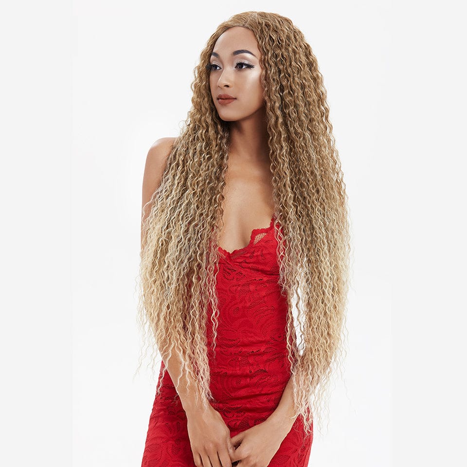 Natural For Women Long Part 34 Inch Long Curly Ombre Blonde Wig With Dark Roots Wavy Heat Resistant Synthetic Wig Lace Front