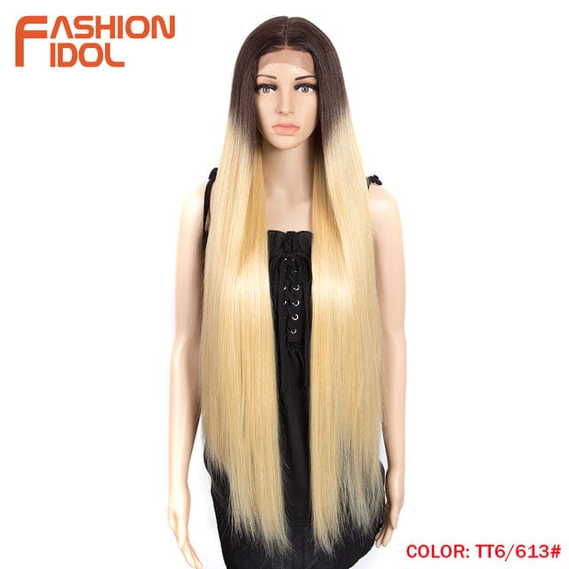 Natural Hair Wigs For Black Women Straight Synthetic Lace Front Hair 38 Inch Ombre Lace Front Wig Ombre Blonde Lace Front Wig
