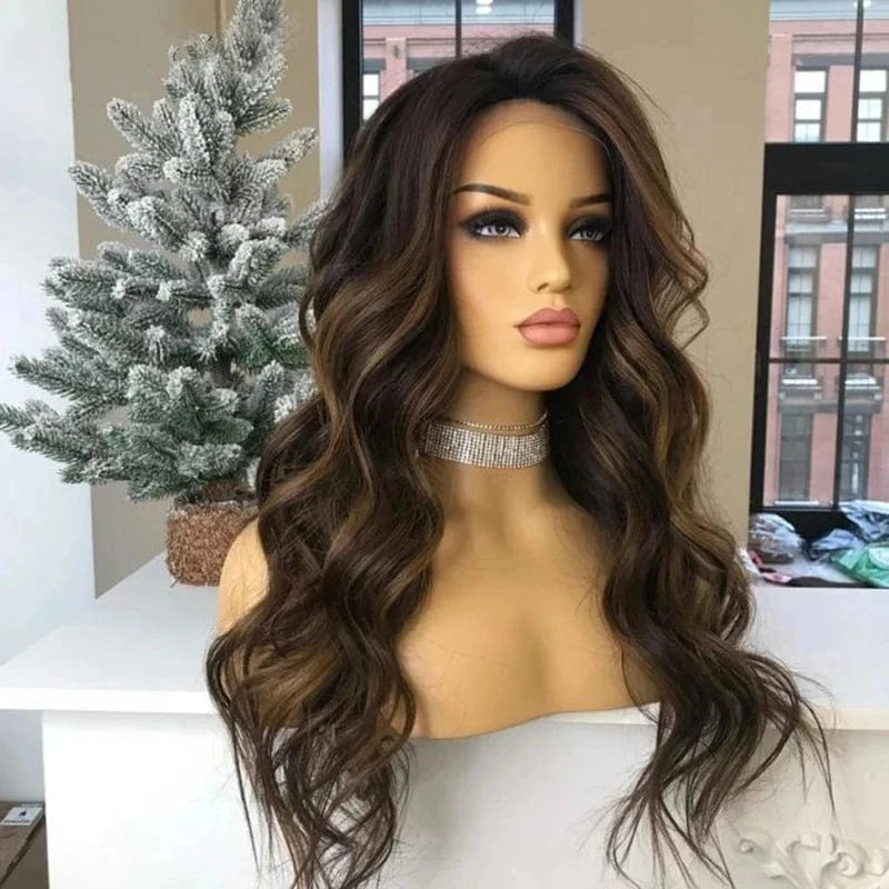 Natural Look 150% Density Highlight Reddish Brown Balayage Color Loose Wave Virgin Human Hair Invisible Swiss Lace Front Wigs