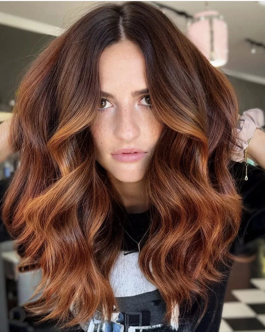 Natural Look 150% Density Highlight Reddish Brown Balayage Color Loose Wave Virgin Human Hair Invisible Swiss Lace Front Wigs