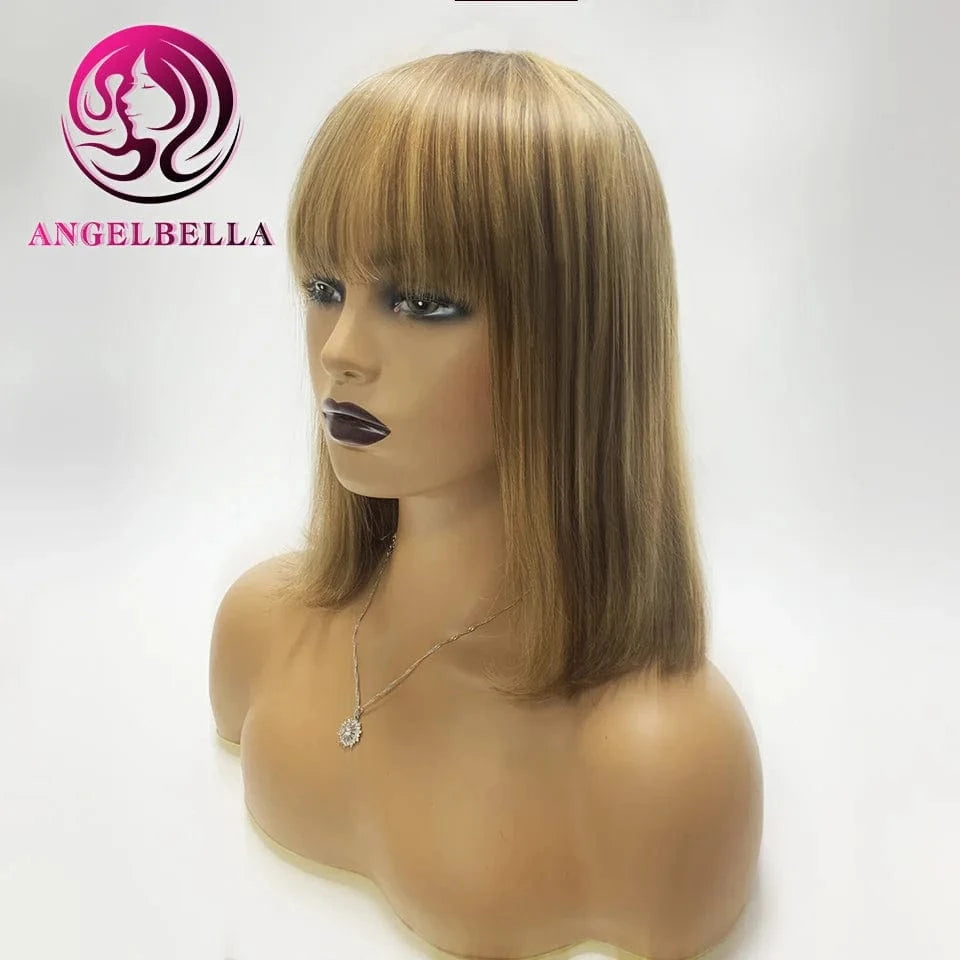 Natural Straight Short BOb Wigs With Bangs Vendors Brazilian Human Hair Wig Bulk Virgin Remy Machine Made Cheap Wigs