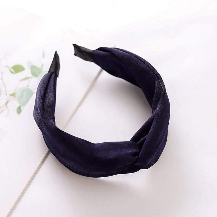 Navy Blue Wholesale Custom Korea Twill Fabric Plain bow headband Handmade Knot make up headband