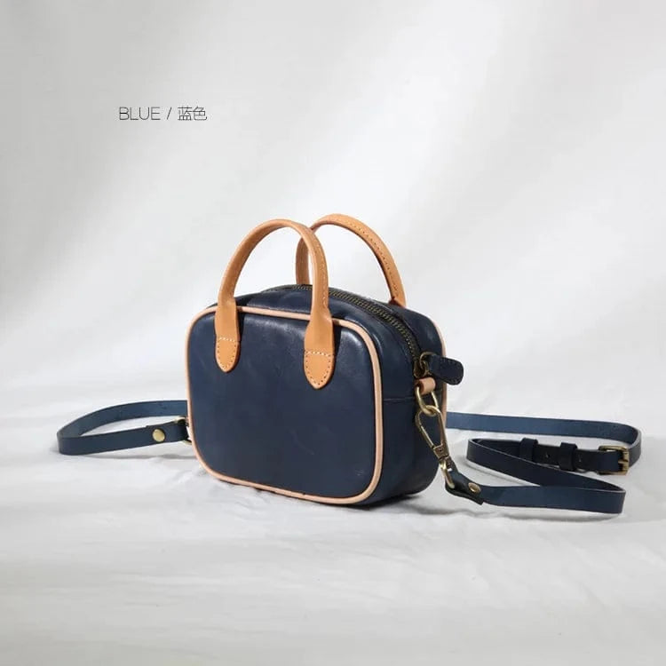 Navy Blue Wholesale Genuine Leather Tote Bag Vintage Square Tote  Bag for Women