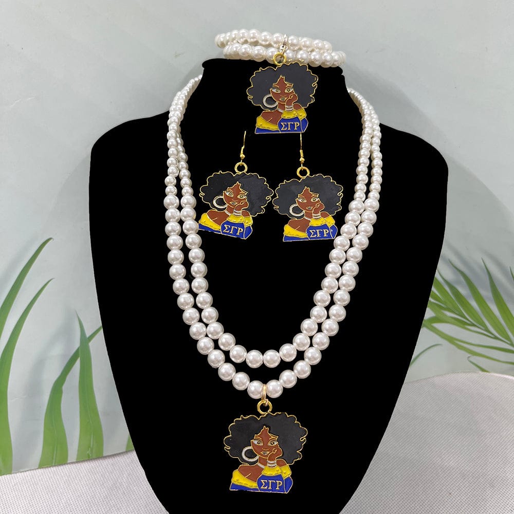 Necklace / A Greek Organization Symbol white Pearl SGR Sorority Party  Necklace Bracelet set