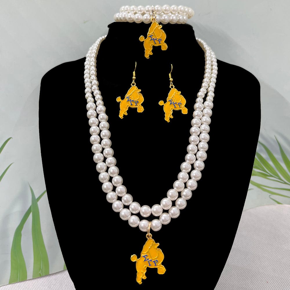 Necklace / B Greek Organization Symbol white Pearl SGR Sorority Party  Necklace Bracelet set