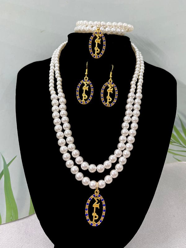 Necklace / C Greek Organization Symbol white Pearl SGR Sorority Party  Necklace Bracelet set