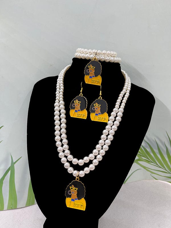 Necklace / D Greek Organization Symbol white Pearl SGR Sorority Party  Necklace Bracelet set