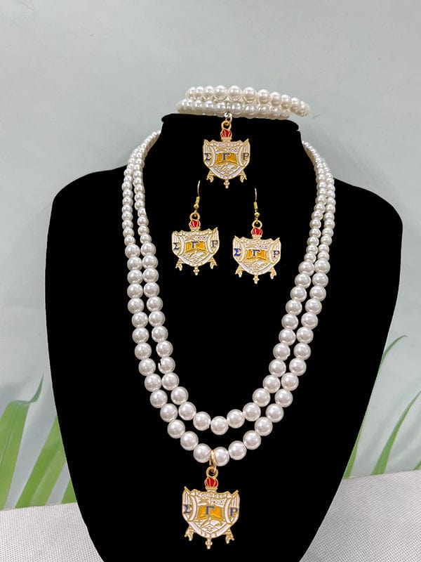 Necklace / E Greek Organization Symbol white Pearl SGR Sorority Party  Necklace Bracelet set