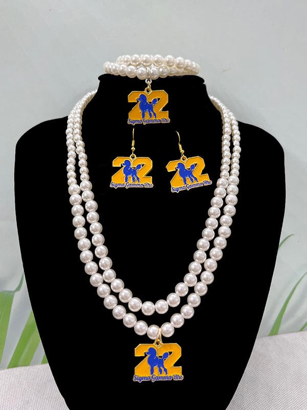 Necklace / F Greek Organization Symbol white Pearl SGR Sorority Party  Necklace Bracelet set
