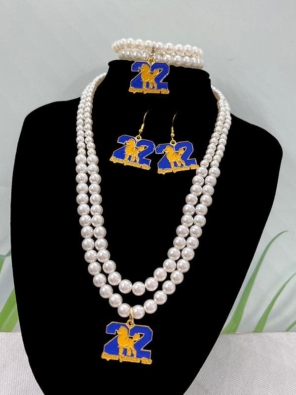 Necklace / G Greek Organization Symbol white Pearl SGR Sorority Party  Necklace Bracelet set