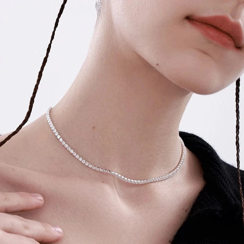 Necklaces / 34+ 5cm / Rhodium Plated Custom fashion 925 Sterling Silver Hip Hop Tennis Chain Cubic Zircon CZ stones Necklace Jewelry S925 for men and women