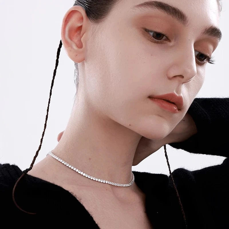 Necklaces / 34+ 5cm / Rhodium Plated Custom fashion 925 Sterling Silver Hip Hop Tennis Chain Cubic Zircon CZ stones Necklace Jewelry S925 for men and women