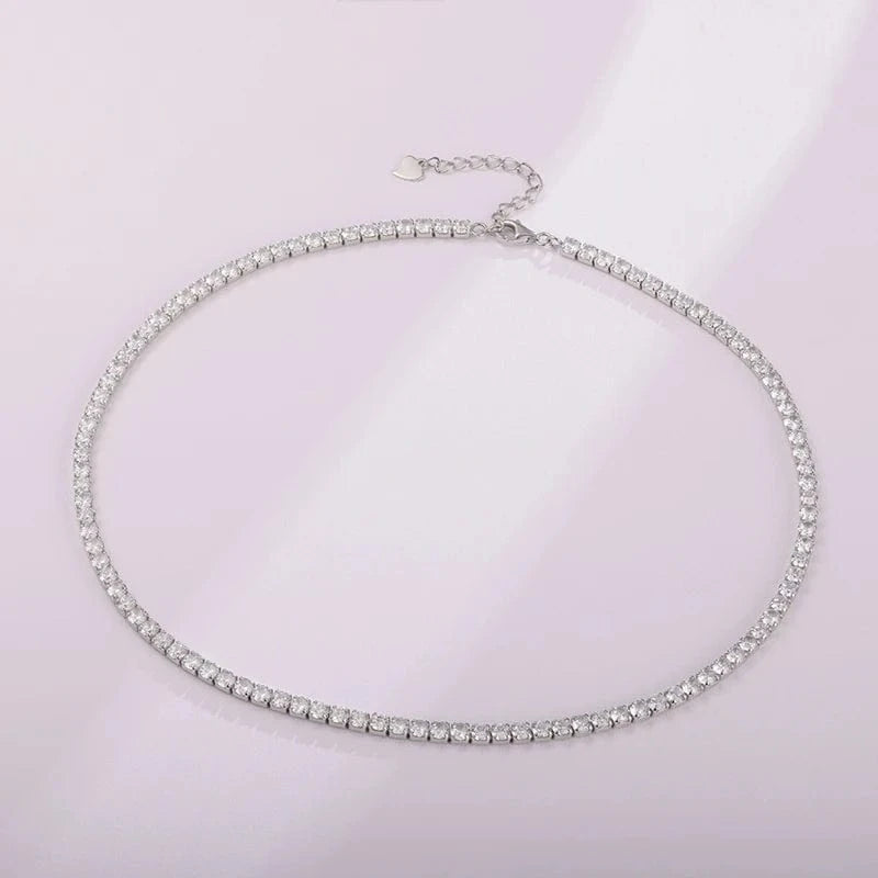 Necklaces / 34+ 5cm / Rhodium Plated Custom fashion 925 Sterling Silver Hip Hop Tennis Chain Cubic Zircon CZ stones Necklace Jewelry S925 for men and women