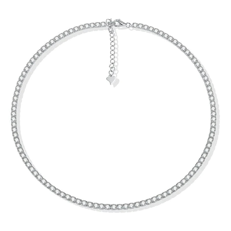 Necklaces / 34+ 5cm / Rhodium Plated Custom fashion 925 Sterling Silver Hip Hop Tennis Chain Cubic Zircon CZ stones Necklace Jewelry S925 for men and women