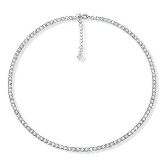 Necklaces / 34+ 5cm / Rhodium Plated Custom fashion 925 Sterling Silver Hip Hop Tennis Chain Cubic Zircon CZ stones Necklace Jewelry S925 for men and women