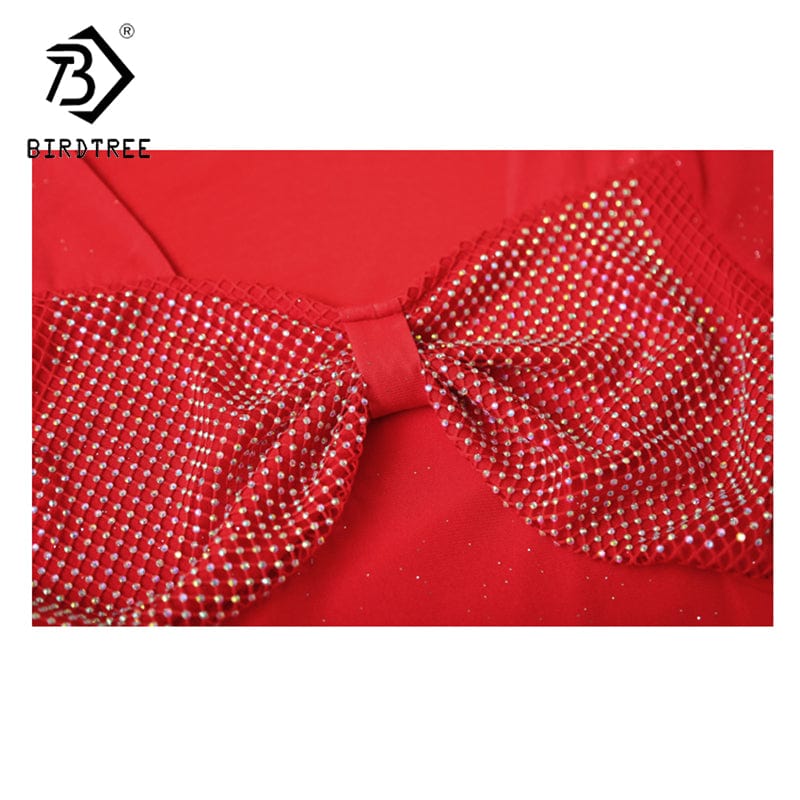 New 2022 T-Shirt Women Square Collar Handmade Diamonds Beading Bow Bling Bling Women Tops Tees Short Sleeve Summer T25906