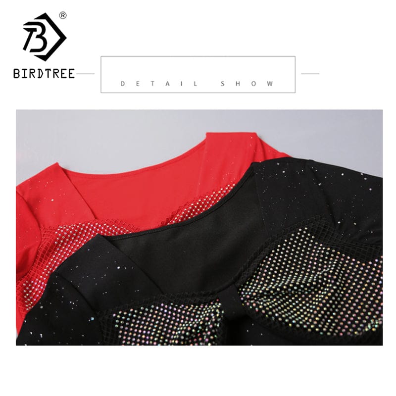 New 2022 T-Shirt Women Square Collar Handmade Diamonds Beading Bow Bling Bling Women Tops Tees Short Sleeve Summer T25906