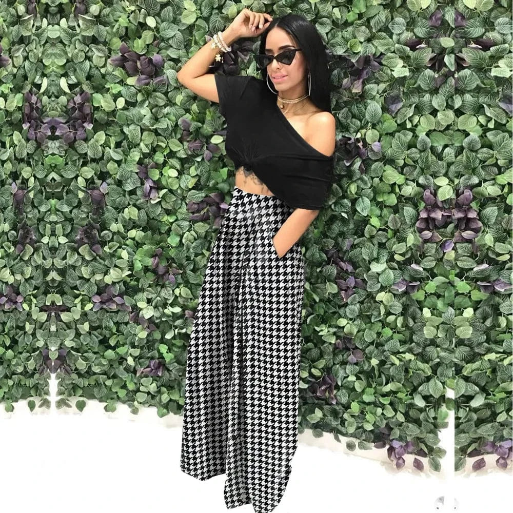 New 2023 High Waist Plaid Print Ladies Streetwear Home Wear Casual Trouser Autumn Wide Leg Women'S Pants