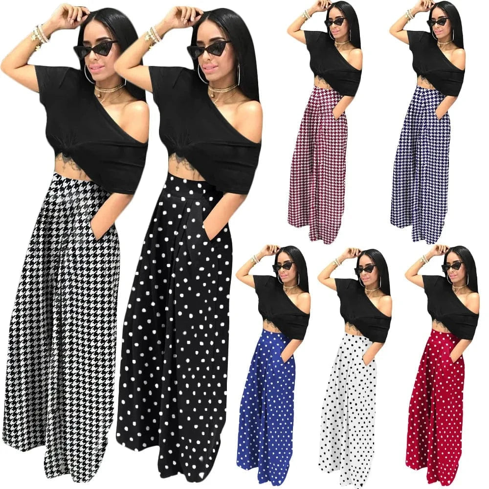 New 2023 High Waist Plaid Print Ladies Streetwear Home Wear Casual Trouser Autumn Wide Leg Women'S Pants