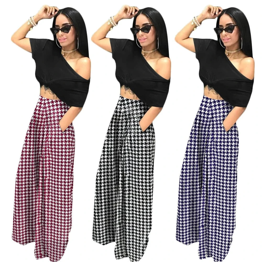 New 2023 High Waist Plaid Print Ladies Streetwear Home Wear Casual Trouser Autumn Wide Leg Women'S Pants