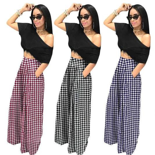 New 2023 High Waist Plaid Print Ladies Streetwear Home Wear Casual Trouser Autumn Wide Leg Women'S Pants