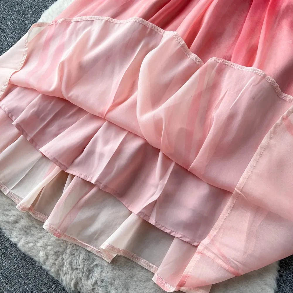 New 2024 Korean Chic Summer Design Tie Dye Print Beach Dress Women Summer Dresses Clothing
