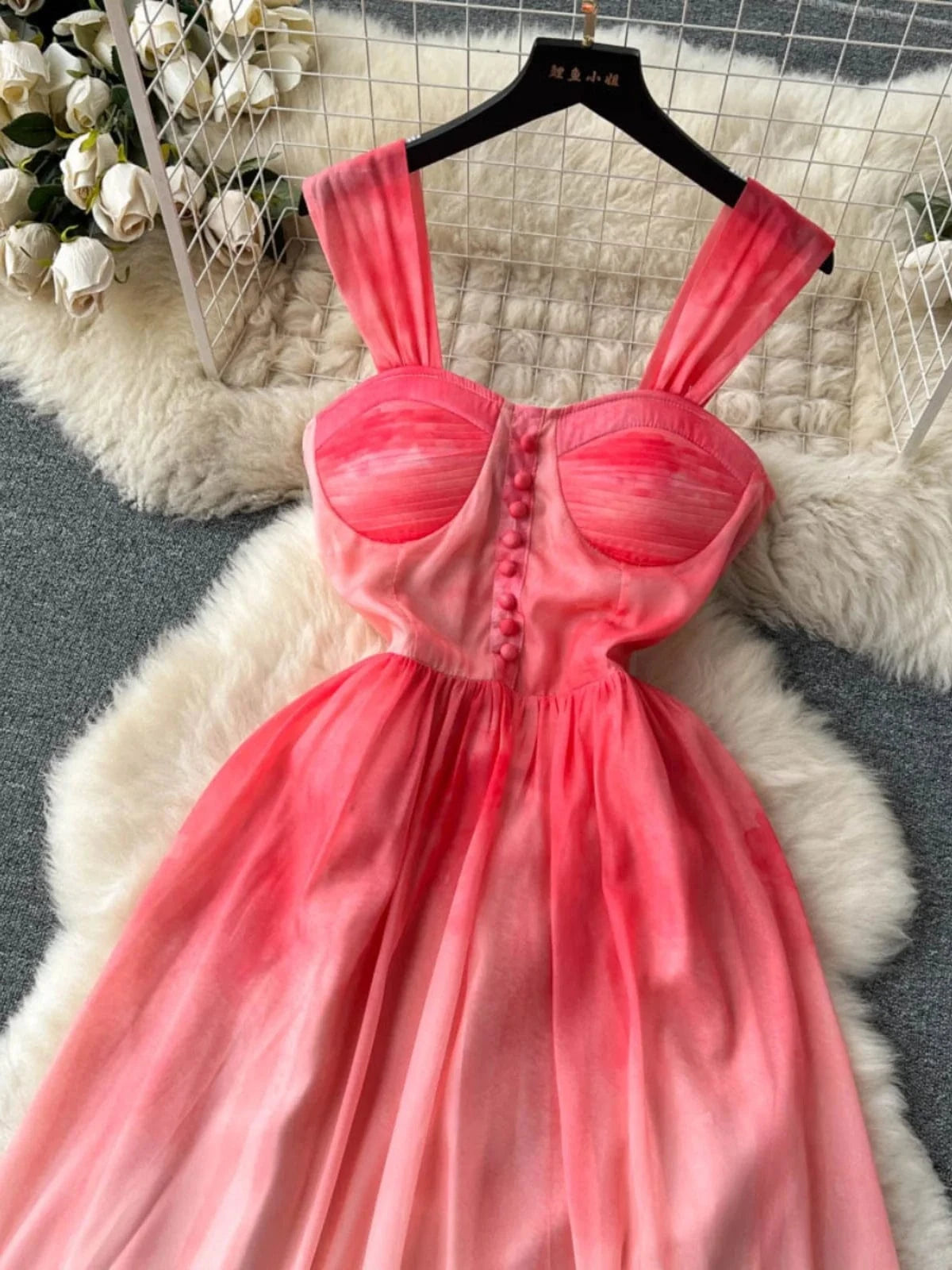 New 2024 Korean Chic Summer Design Tie Dye Print Beach Dress Women Summer Dresses Clothing