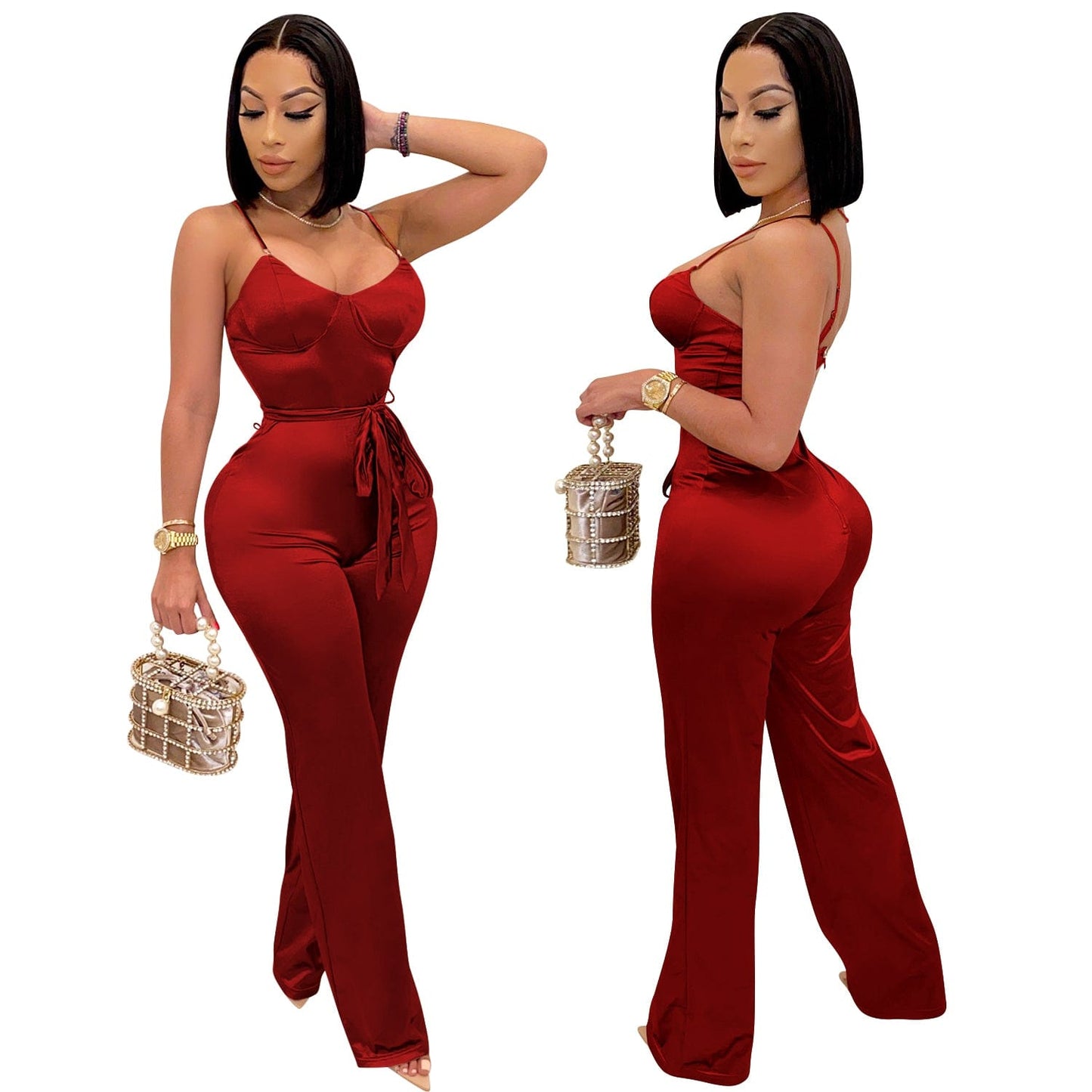 New aliexpress European and American sexy suspender jumpsuits straight pants casual commuting style