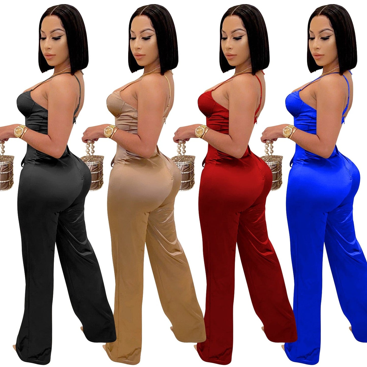 New aliexpress European and American sexy suspender jumpsuits straight pants casual commuting style