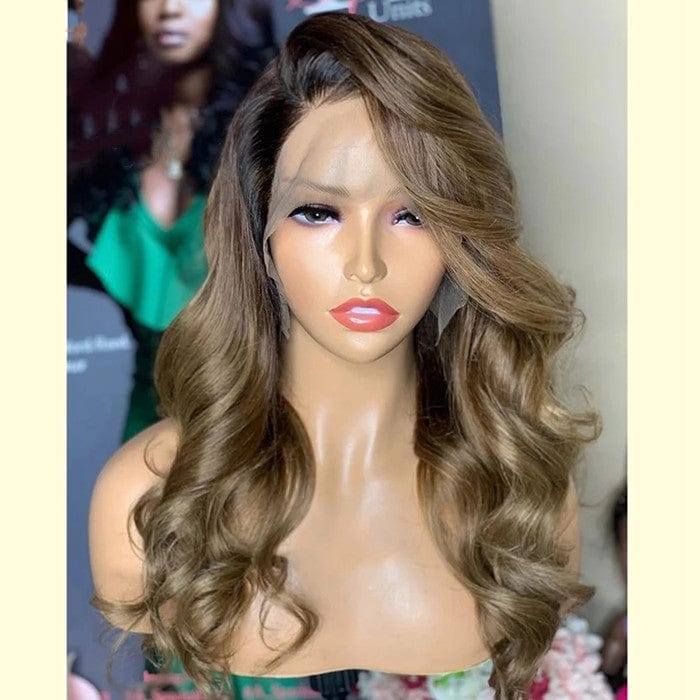 New Arrival Brown Black Color Body Wave Wig Virgin Russian Human Hair Transparent Lace Front Wigs With Pre-plucked Hairline