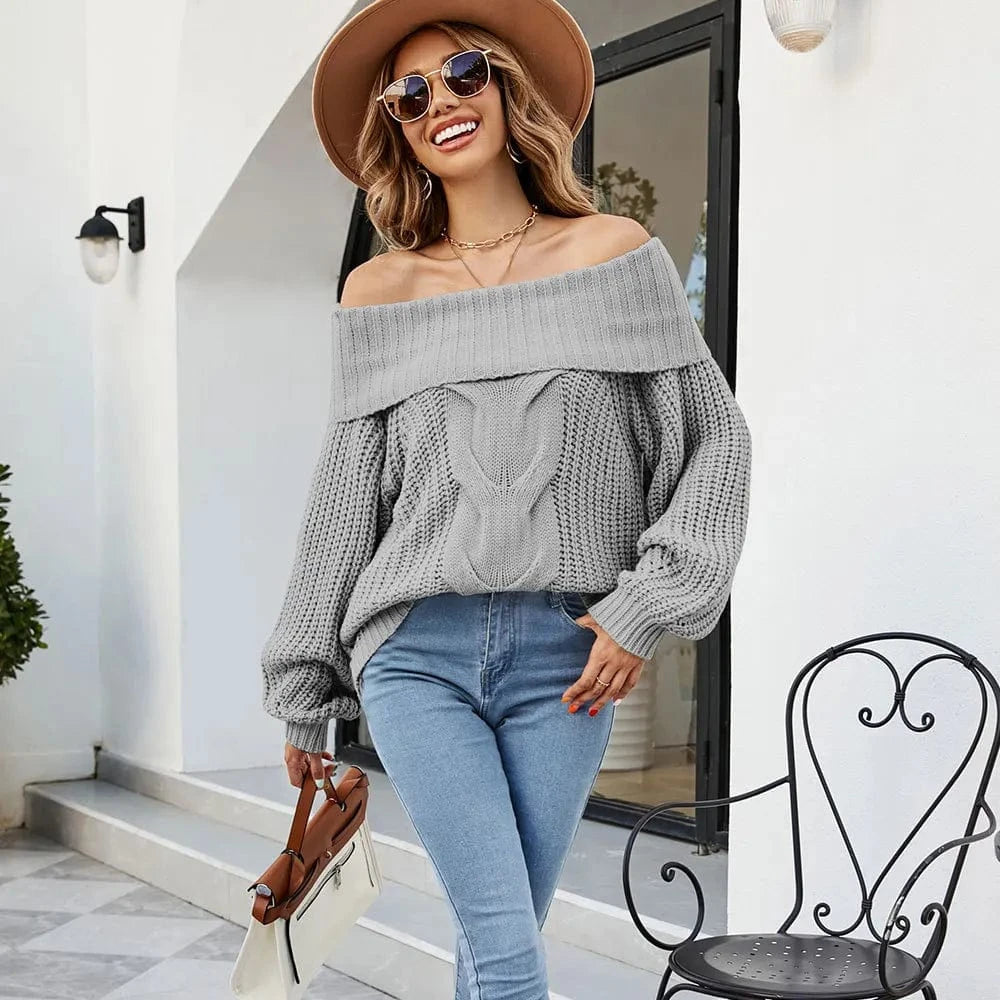 New Arrival Casual Straight shoulder Sexy Loose Women Sweater